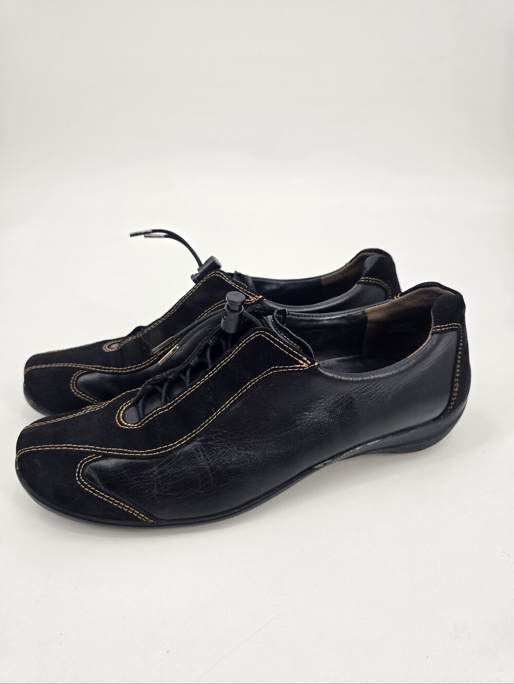 Paul Green Muchen Black Leather & Suede Lace-Up Sneakers Women's Size 7